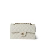 Ivory Caviar Quilted Classic Flap Small Light Gold Hardware