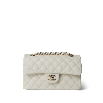 Ivory Caviar Quilted Classic Flap Small Light Gold Hardware
