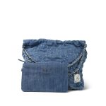 24S Washed Denim Quilted 22 Small Hobo Bag - Image 14