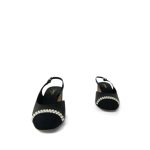 20P Black Lambskin Grosgrain Pearl Cap Toe CC Slingback Pumps Size 39.5 - Image 3