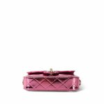 24C Shiny Pink Calfskin Quilted Flap Bag & Coin Purse - Image 5