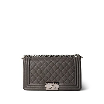 Grey Caviar Quilted Boy Bag Medium Silver Hardware