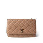 Beige Lambskin Quilted Trendy CC Wallet On Chain LGHW