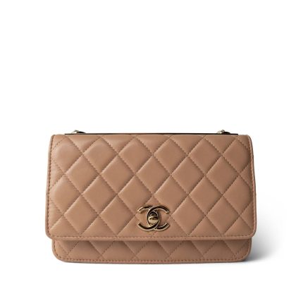 Beige Lambskin Quilted Trendy CC Wallet On Chain LGHW
