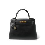 Kelly 28 Sellier Black Box Calfskin Gold Plated U Circle Stamp - Image 3