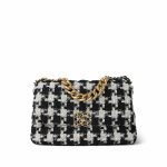 Black White Ecru Houndstooth Tweed Quilted Large 19 Flap Mixed Hardware