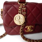 Burgundy Caviar Quilted Chain Medallion Flap Mini Antique Gold Hardware - Image 11
