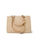 Beige Clair Caviar Quilted Grand Shopper Tote (GST) Gold Hardware - Image 8