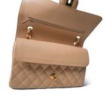 Beige Clair Caviar Quilted Classic Flap Medium Gold Hardware - Image 10
