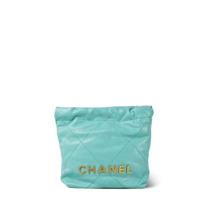24C Turquoise Calfskin Quilted Mini 22 Bag Aged Gold Hardware