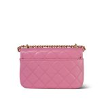 23A Pink Calfskin Quilted Phone Holder With Chain Aged Gold Hardware - Image 8