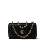 Vintage Black Lambskin Quilted Mini Border Single Flap Bag Gold Hardware - Image 12