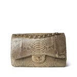 Gold Python Jumbo Classic Flap Light Gold Hardware