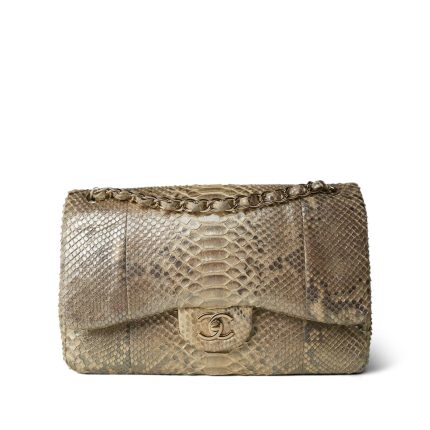 Gold Python Jumbo Classic Flap Light Gold Hardware