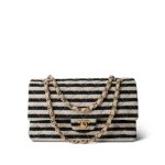 Ivory/Black Striped Coco Sailor Pearl Classic Flap Bag Gold Hardware - Image 8
