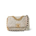 21S Ecru Black & White Tweed Quilted Small 19 Flap Mixed Hardware - Image 13