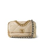 Light Beige Goatskin Quilted Large 19 Flap Mixed Hardware - Image 12