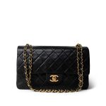 Vintage Black Lambskin Quilted Classic Flap Bag Medium GHW