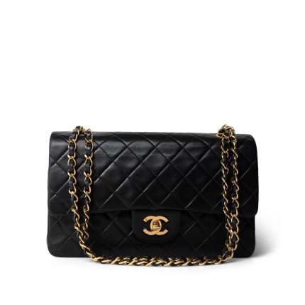 Vintage Black Lambskin Quilted Classic Flap Bag Medium GHW