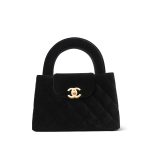 25A Black Velvet Quilted Nano Kelly Shopper Aged Gold Hardware