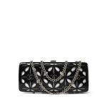 Black White CC Acrylic Minaudiere Box Clutch On Chain Silver Hardware - Image 11