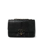 Black Python Quilted CC Chic Flap Bag Aged Gold Hardware