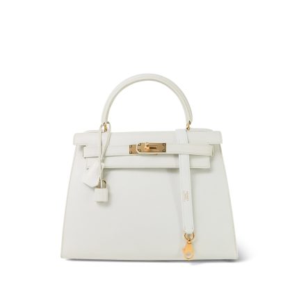 Kelly Sellier 28 White Veau Graine Gold Plated V Circle Stamp