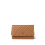 23P Dark Beige / Caramel Caviar Quilted Wallet on Chain WOC LGHW
