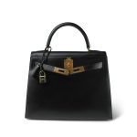 Kelly 28 Sellier Black Box Calfskin Gold Plated U Circle Stamp - Image 8