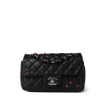 Black Lambskin Quilted Lady Bug Mini Rectangular Flap Silver Hardware