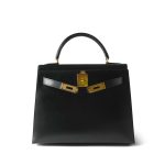 Kelly Sellier 28 Black Box Calfskin Gold Plated V Circle Stamp - Image 10