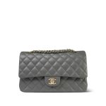 Dark Grey Lambskin Quilted Classic Flap Medium LGHW