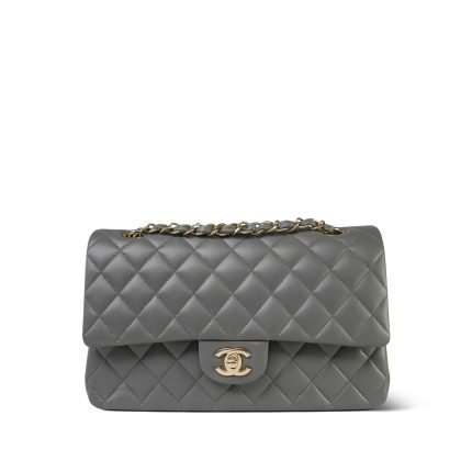 Dark Grey Lambskin Quilted Classic Flap Medium LGHW