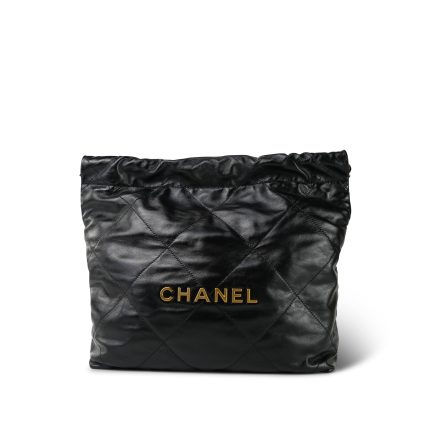 22S Black Calfskin Quilted 22 Hobo Bag Small Aged Gold Hardware