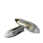 23S Light Blue Lambskin White Cap Toe Double Stitched CC Ballerina Flats Size 37 - Image 4