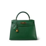Kelly 28 Vert Bengale Courchevel Gold Plated T Circle Stamp - Image 3