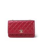 23B Red Lambskin Quilted Trendy CC Wallet On Chain LGHW