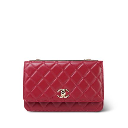 23B Red Lambskin Quilted Trendy CC Wallet On Chain LGHW