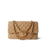 Vintage Beige Lambskin Quilted Medium Classic Flap Gold Hardware - Image 8