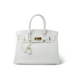 Birkin 30 White Clemence Gold Plated N Square Stamp