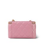 Pink Glazed Calfskin Quilted Small Vanity Case Gold Hardware - Image 11