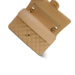 Beige Clair Lambskin Quilted Classic Flap Medium Gold Hardware - Image 9