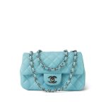 Light Blue Lambskin Quilted Mini Rectangular Flap Silver Hardware - Image 12