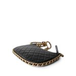 23B Black Shiny Crumpled Lambskin Quilted Large CC Hobo Bag Aged Gold Hardware - Image 5