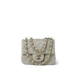 22C Grey Lambskin Quilted Mini Square Flap Light Gold Hardware - Image 13