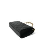 Black Lambskin Quilted Pearl Crystal Top Handle Phone Holder Aged Gold Hardware - Image 6