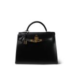 Kelly 32 Black Box Calfskin Gold Plated U Circle Stamp - Image 8