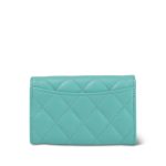 24C Turquoise Caviar Quilted Card Holder Light Gold Hardware - Image 11