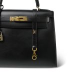 Kelly 28 Sellier Black Box Calfskin Gold Plated U Circle Stamp - Image 5