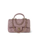24P Light Pink Lambskin Quilted Mini Top Handle LGHW - Image 10